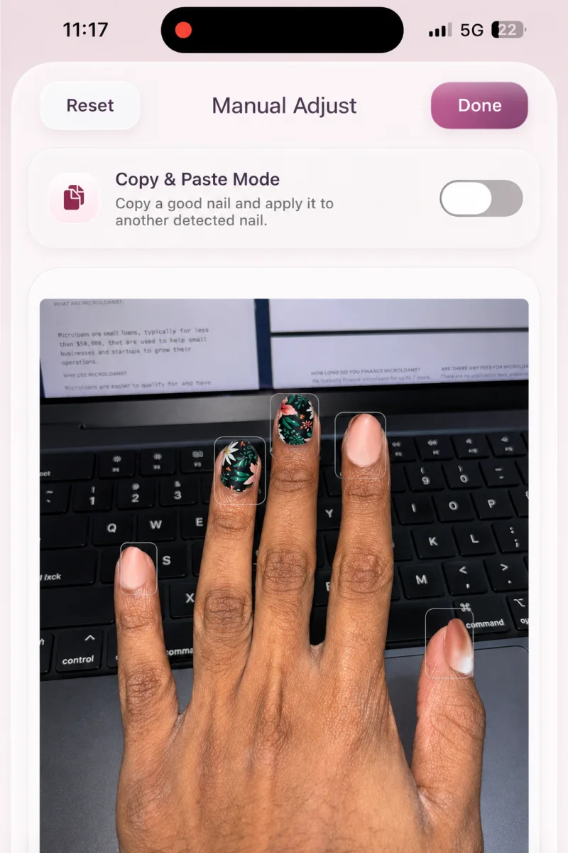 Manual adjust shown in NailTry AR
